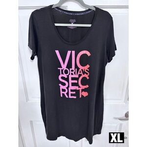 Victoria's Secret Black Tee with Pink Graphic Lingerie Night Shirt